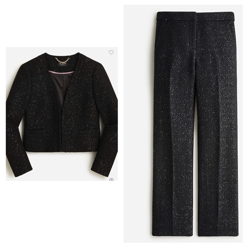 Collarless lady jacket in sequin tweed & Kate straight-leg pant in sequin tweed